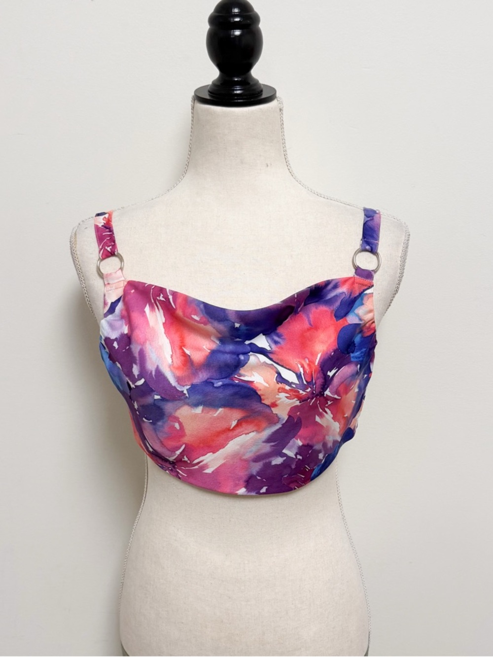 For Love And Lemons Hibiscus Floral Cowl Neck Open Back Satin Natasha Crop Top